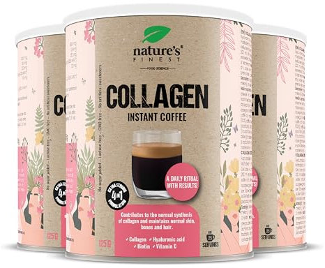 Nature's Finest Collagen Coffee avec Acide Hyaluronique, Vitamine C et Biotine - Café Arabica Premium Sans Sucre Ajouté, Délicat et Aromatique