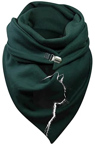 WWricotta Écharpe pour Femme Chaude Coupe-Vent Chats imprimé Double Couche Boucle écharpe d'hiver Chat Strass Nœud Enfant Vert Cadeau Pas Cher