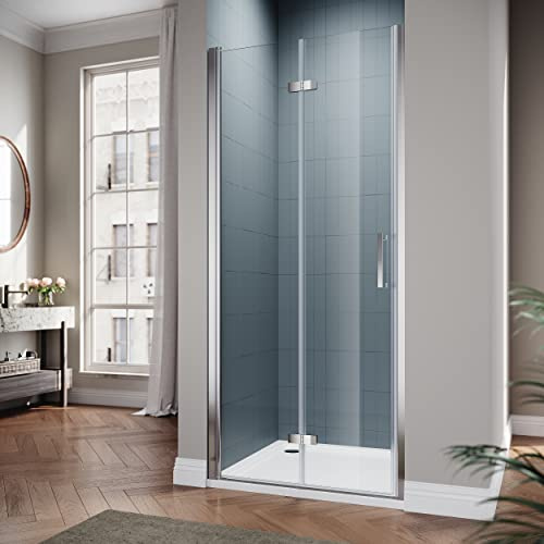 SIRHONA Skjutduschdörr 90 x 195 cm, svängbar duschdörr i klart glas 6 mm säkerhet