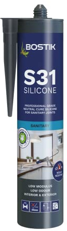 BOSTIK Pro-Sealant S31 Sanitary Neutral Cure Silicone Sealant, For Kitchen and Bathrooms, Waterproof, Colour: Clear, 310ml