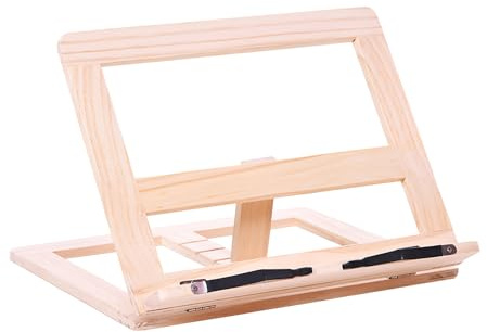 Support de lecture portable, Support livre 31x24cm, Plateau de pliable réglable avec clips de support de page, pour cuisine et bureau en bois pliable