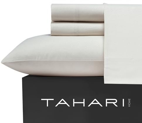 Tahari Home – lakan, mjuka 6-delade sängkläder med matchande örngott, skrynkelbeständigt mikrofibersängset, präglad rumsdekor (vinrankor björk, beige, drottning)