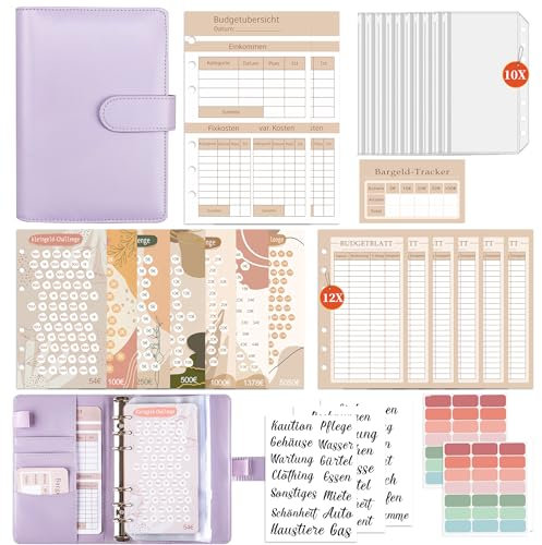 FUHOMI A6 Binder Budget Planner Deutsch - Sparchallenge Budgetplaner, Finanzplaner Haushaltsbuch, Geld Organizer, Sparbuch für Geld mit Umschlagmethode