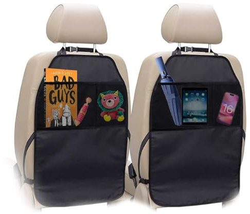 songyea 2er Autositz Rückenlehnenschutz, Rückenlehnenschutz Auto Kinder Wasserdichter, Auto Rücksitz Organizer, Sitzschoner auto rückenlehne, Zur Aufbewahrung von Kindersachen, Tablets usw