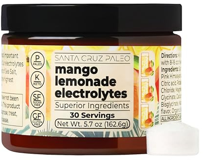 Santa Cruz Paleo Electrolyte Powder, Mango Lemonade, Sugar Free Hydration Drink Mix with Himalayan Pink Salt, Sea Salt, Magnesium Glycinate, Potassium Chloride, Sweetened with Stevia, 30 Servings