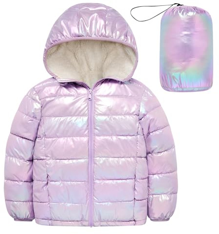 Kids4ever Cappotti per bambine Giacca invernale per bambine Cappotto imbottito con cappuccio Giacca trapuntata per bambini Tuta da neve calda e brillante Antivento Capispalla 4-12 anni