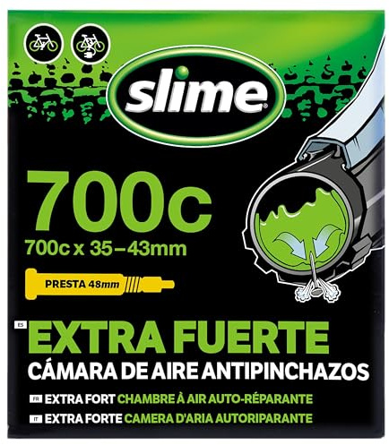 Slime 30102 Bike Inner Tube with Slime Puncture Sealant, Self Sealing, Prevent and Repair, Presta Valve, 700c x 35-43mm