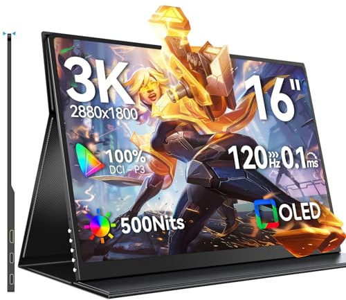 UPERFECT OLED Portable Monitor 16, 3K 2880x1800 | 120Hz | 0.1ms Portable Gaming Display, 500 Nits |100% DCI-P3 | 100000:1 Contrast | Ultra-Slim Design for Laptop Mini PC Phone Game Consoles