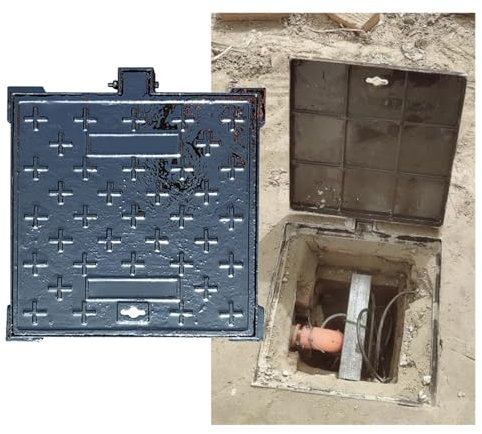 Tapa de Tanque séptico Cuadrada de 30, 40 y 50 cm, Tapa de Pozo y Marco de Hierro Fundido Resistente, Cubierta de depósito de Aguas residuales Reforzada Antideslizante para tubería corrugada
