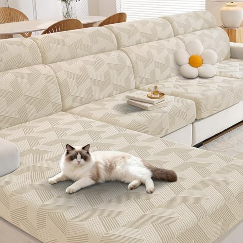 CYCMACO Funda Cojin Sofa Ajustable, Funda Asiento Sofa Universal, Funda Sofa Cojin Separado, Elástico, Antideslizante Y Suave, Lavable(1 Asiento, Beige)