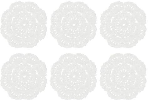sourcing map 6 centrini all'uncinetto fatti a mano, 10,2 cm, tovagliette rotonde in tessuto, sottobicchieri in pizzo, per artigianato, uso quotidiano, festival, decorazione della casa, bianco