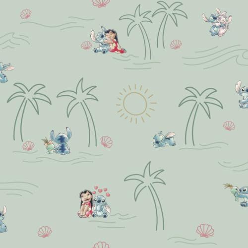 Komar Rapport Non-Woven Wallpaper - Disney Lilo and Stitch Beach Love - Size 53 x 1005 cm, 1 Roll, Pattern Repeat in Height and Width, Children's Room Wallpaper, Photo Wallpaper