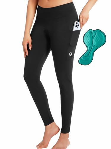 qualidyne Women's Cycling Pants 4D Padded, Compression Bike Tights with Side Pockets, UPF 50+ Sun Protection, Quick Dry Black