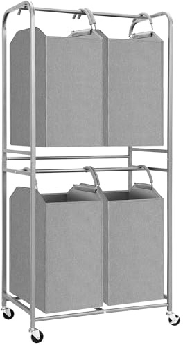 STORAGE MANIAC Vertical Laundry Hamper with Removable Tote Bags, Gray