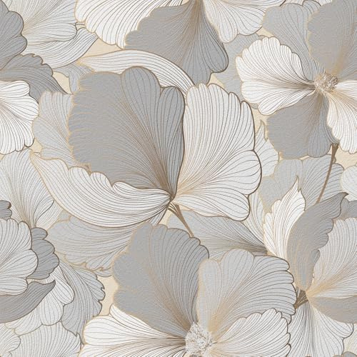 Yullpaper Carta da Parati Adesiva Muro Floreale Beige Grigio Pellicola Adesiva per Mobili Cucina Camera da Letto Soggiorno Carta da Parati Autoadesiva Lavabile 44,5cm X 1000cm