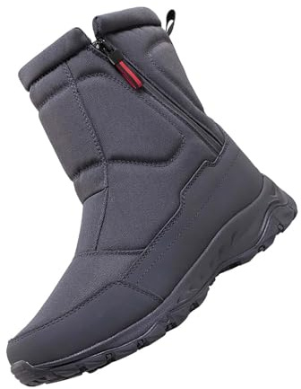 Stivali da neve da uomo, impermeabili, imbottiti, caldi, invernali, con chiusura lampo laterale, con plateau e scarpe termiche antiscivolo, comode da trekking, grigio., 49 EU