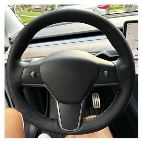 Bil Rattskydd Sytt Rattskydd För Tesla För Model 3 För Model Y Rattmuff(Black Thread)