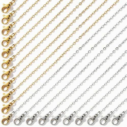GEEHUA 20 stycken halsband för kvinnor i rostfritt stål, 45 cm silver och guld smycken kedja länkkedja halsband med karbinhake armband hantverk hänge för smyckestillverkning hantverk hänge