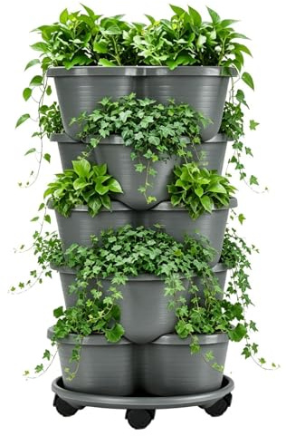 Jardineras apilables - Torre Vertical De Jardín De 5 Niveles Con Contenedor Para Crecimiento De Ruedas, Jardín De Hierbas Aromáticas De Varios Niveles, Jardinera De Fresas De Bajo Peor