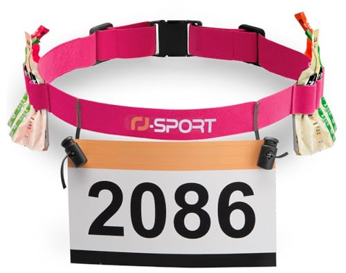 RJ-Sport Race Number Belt - Triathlon Race Belt BIB Holder with 6 Energy Gel Loops for Triathalon, Marathon, Running and Cycling, Pink