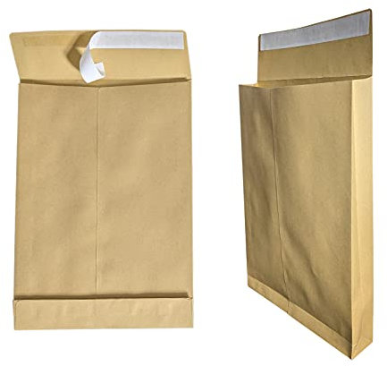 Unbekannt 50 x Faltumschläge B4 A4 braun 250 x 353 mm 4 cm gefalteter Boden selbstklebend mit Abziehstreifen 130 g/m Faltumschläge Musterbeutel