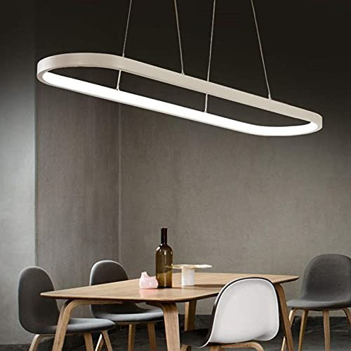 Bellastein Pendelleuchte Oval Esstisch Büro Lampen, LED Hängeleuchte Dimmbar Deckenleuchte mit Fernbedienung, Modern Ring Design Kronleuchter für Esszimmer Küchenlampe Blendfrei (L90cm,Weiss)