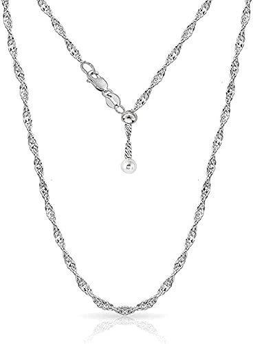 Savlano 925 Sterling Silver Italian Solid 1.5MM Singapore Twist Adjustable Bolo 14-24 Inch Chain Necklace For Women - Made in Italy Comes With a Gift Box (White)
