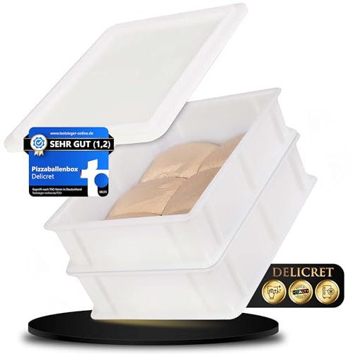 DELICRET - 2x Teigbox & 1xDeckel| Pizzaballenboxen| Außenmaße je Teig Box: 40x30x10| bestens geeignet als Teigwanne mit Deckel für Brotteig | Pizzateigbehälter | Gärboxen Pizza | Pizzaboxen