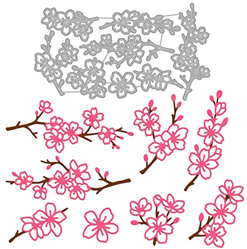 GLOBLELAND Kirschblüten Stanzformen Pflanzen Thema Prägung Stanzschablonen Für DIY Scrapbooking Blumenmuster Kohlenstoffstahl Stanzformen Für Fotoalbum Zeitungen Dekor