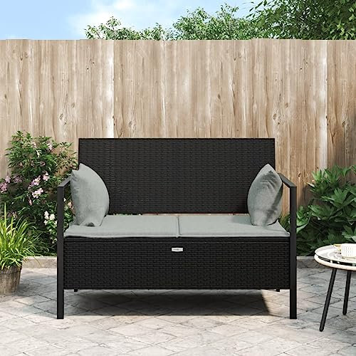 Homgoday 2-Sitzer-Gartenbank Schwarz PE-Rattan mit Stauraum & Kissen - Komfortables Sitzen im Freien Model364112