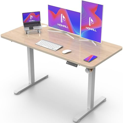 Homall Höhenverstellbarer Schreibtisch mit USB-Buchse 120x60 cm, Computer Stehschreibtisch, Ergonomischer Homeoffice-Tisch (120x60cm, Beige)