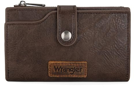 Wrangler Wallet for Women Bifold Card Holder with Zipper Pocket Ladies Clutch Purse with ID Window Coffee WG119-W002CF