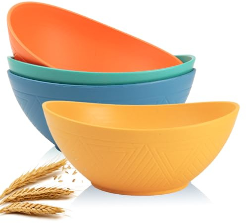 Homienly 9.6 inch Serving Bowls, Large Serving Dishes for Wedding Parties, 60 OZ Centerpiece Serving Bowls for Salad, Popcorn, Pasta, Dinner, Oval Shape, Microwave & Dishwasher Safe, Set of 4, Multi