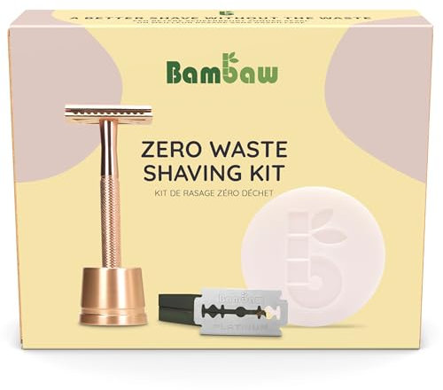 Bambaw Kit Rasatura per Donne - Rasoio di Sicurezza con Supporto per Rasoio, 10 Lamette Rasoio Sicurezza e Sapone da Barba all’Albicocca, Set Regalo Donna, Kit Ecosostenibile
