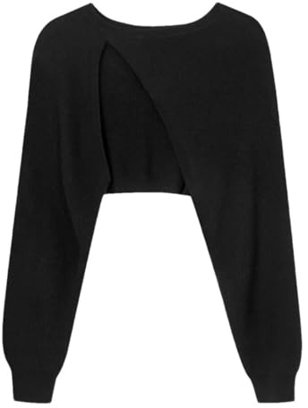 Coprispalle di lana lavorato a maglia top donna maglione corto, Nero , Taglia unica