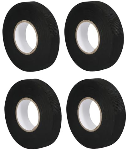 Scettar 4 Pièces Ruban de Câbles Noir,Résistant à la Chaleur Rubans 2 Tailles(19mm/15mm x 20m),Ruban Adhésif Electricien noir,Ruban en Tissu pour gaine electriques, Ménage Voiture Moto