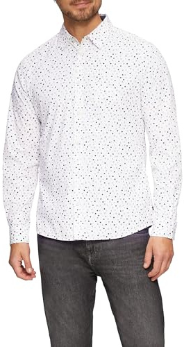 s.Oliver Slim Fit: Gemustertes Popeline-hemd mit Kentkragen Camisa con Cuello Kent, Corte Ajustado, 01a1_Blanco, L para Hombre