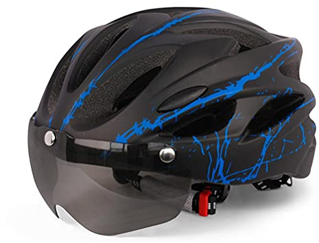 Helm, Leichter und Atmungsaktiver Fahrradhelm mit Sonnenblende, Verstellbare Größe, für Erwachsene Männer und Frauen, mit Magnetischem Visier Zum Mountainbiken (Blau Schwarz)