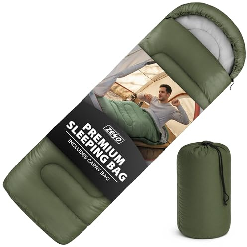 ZENO Sleeping Bag Green | Sleeping Bags For Adults | Waterproof & Lightweight | 4 Season Sleeping Bag | Includes Lightweight Carry Bag | Ideal For Cold & Warm Weather | Comfort Padded