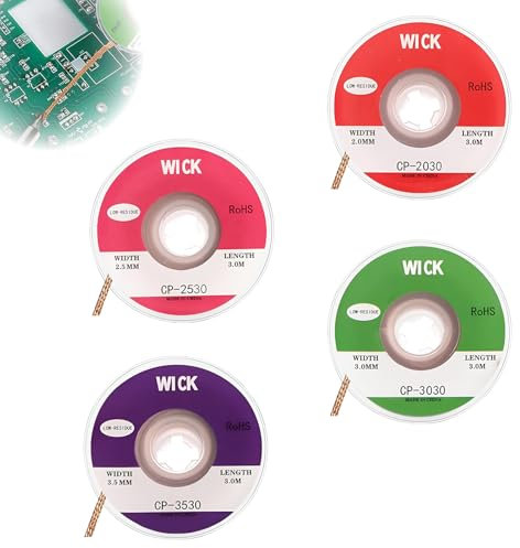 Lot de 4 tringles à dessouder, fil à dessouder, fil à dessouder, fil à dessouder, fil à dessouder en cuivre, 2 mm, 2,5 mm, 3 mm, 3,5 mm, pour enlever l'étain à souder pour démonter les composants