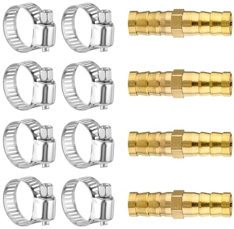 4 Pcs 3/8 Hose Barb, 3/8 (10MM) Barb Fitting Air Hose Repair Kit Straight Hoses Barbs Connector with 8 Pcs Tubes Clamp for Air Fuel Water Oil Hoses