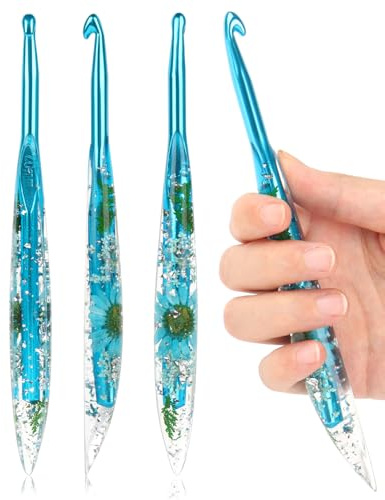 Coopay 7mm Crochet Hooks, Sparkly Floral Resin Crochet Hook, Ergonomic Crochet Hooks for Arthritic Hands, Tapered Metal Crochet Hook for Handmade Crocheting, for Beginners (7.0mm)