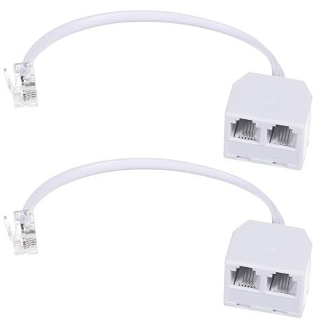SynHHergyx 2 Pack Two Way Telephone Splitters RJ11 Male to Dual Female Cable 6P4C Phone Splitter for Landline Suitable for Telephone, Fax Machine, White