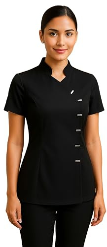 kraftd Women's Beauty Tunic Spa Salon Beautician Tunics Nail Massage Therapist Uniform Work Wear Tops Black