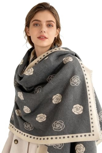 Leisofter Sciarpa invernale della lana della donna Sciarpa morbida calda Pashmina grande autunno Sciarpa invernale placca fiori moda francese Poncho Sciarpa 185 x 65 cm