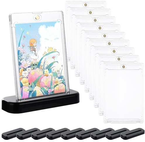 YAYODS 10 Pack Magnetic Card Holder with Base Stand, 35PT Trading Card Display Case for Collectible Game Cards, Clear Hard Plastic Card Protector for Storage and Display