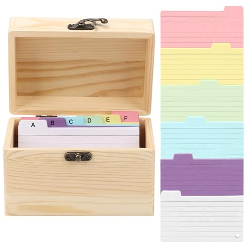 Karteikarten Box Holz, Robuste Karteikasten aus Holz, 15 x 10.4 x 10cm Vokabelkarten Lernkarteibox inkl. 150 Karteikarten, Rezeptbox Lernkarten Box für Unterwegs, Vokabeln, Lernnotizen, Rezepte