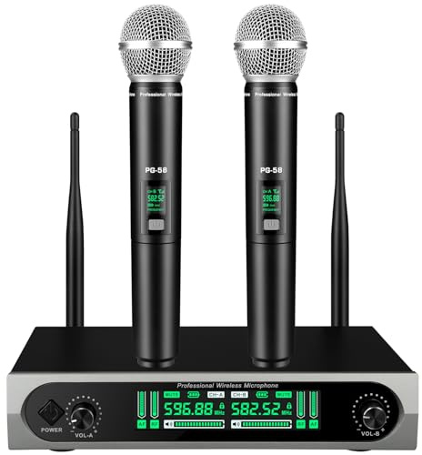 GDPONRM Wireless UHF Microphone System,W/2 Handhelds,Auto Scan,2x50 UHF Frequencies,200ft Range,Dynamic Microphone for Singing,Karaoke,Church