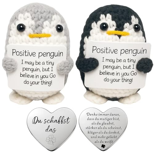 ZaoGoin Positive Penguin, 4-teiliges Geschenkset mit kuscheligen Pinguin Figuren und Schlüsselanhängern, Glücksbringer und Sorgenfresser für positive Energie, süße Geschenkidee für Frauen und Männer