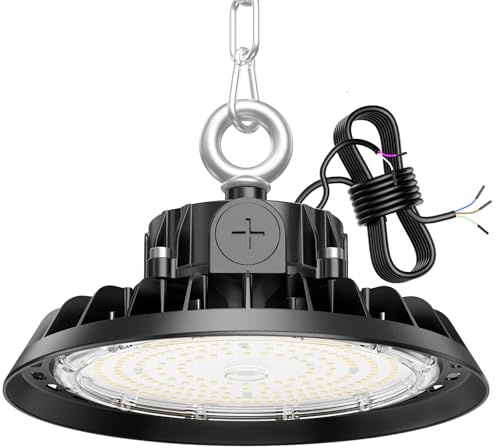 RUISUN 100W Lámpara de Alta Bahía UFO 17000LM Campana led Industrial 4000K Regulación 60W/80W/100W IP65 Antipolvo e Impermeable Foco LED 120° Driver Industrial Para Fábricas,Talleres,Garajes